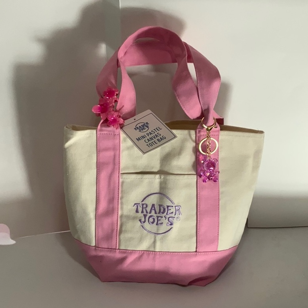 Trader Joe's Pink & Cream Canvas MINI Tote BAG